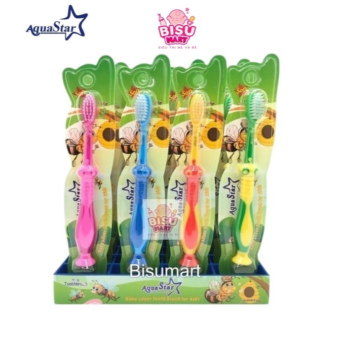 Bàn chải đánh răng trẻ em AquaStar hình con thú dễ thương lông mềm cho bé