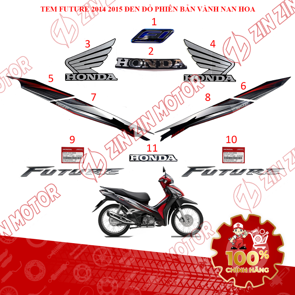 Tem Rời Xe Future 125 Mập, Future BXC 125 2014 2015 Đen Đỏ Chính Hãng - ZZM