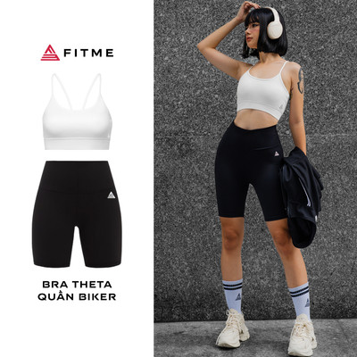 Bộ đồ tập thể thao Fitme áo bra Theta Trắng , quần legging lửng đen