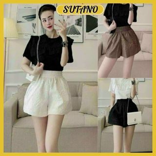 Quần short nữ ống rộng lưng cao chất xốp cạp thun chun có túi in phồng hoa nổi - Quần đùi nữ mặc ở nhà đi ngủ thể thao