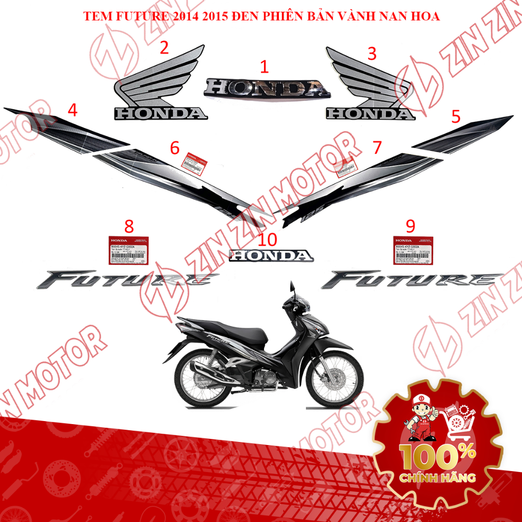 Tem Rời Xe Future 125 Mập, Future BXC 125 2014 2015 Đen Nhám Chính Hãng - ZZM