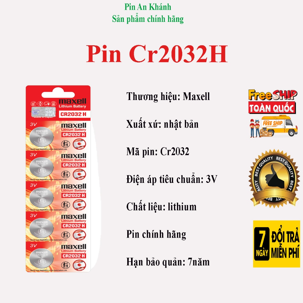 Vỉ 5 viên pin CR2032H 3V Lithium Maxell Made In Japan