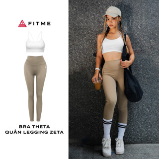 Bộ đồ tập gym yoga Fitme áo bra thể thao Theta Trắng, quần legging zeta Sand