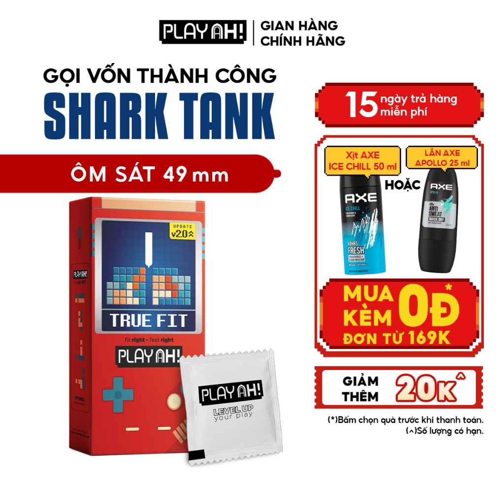Bao Cao Su PlayAh True Fit Ôm Sát Hộp 10 size 49mm size nhỏ, chống tuột bao