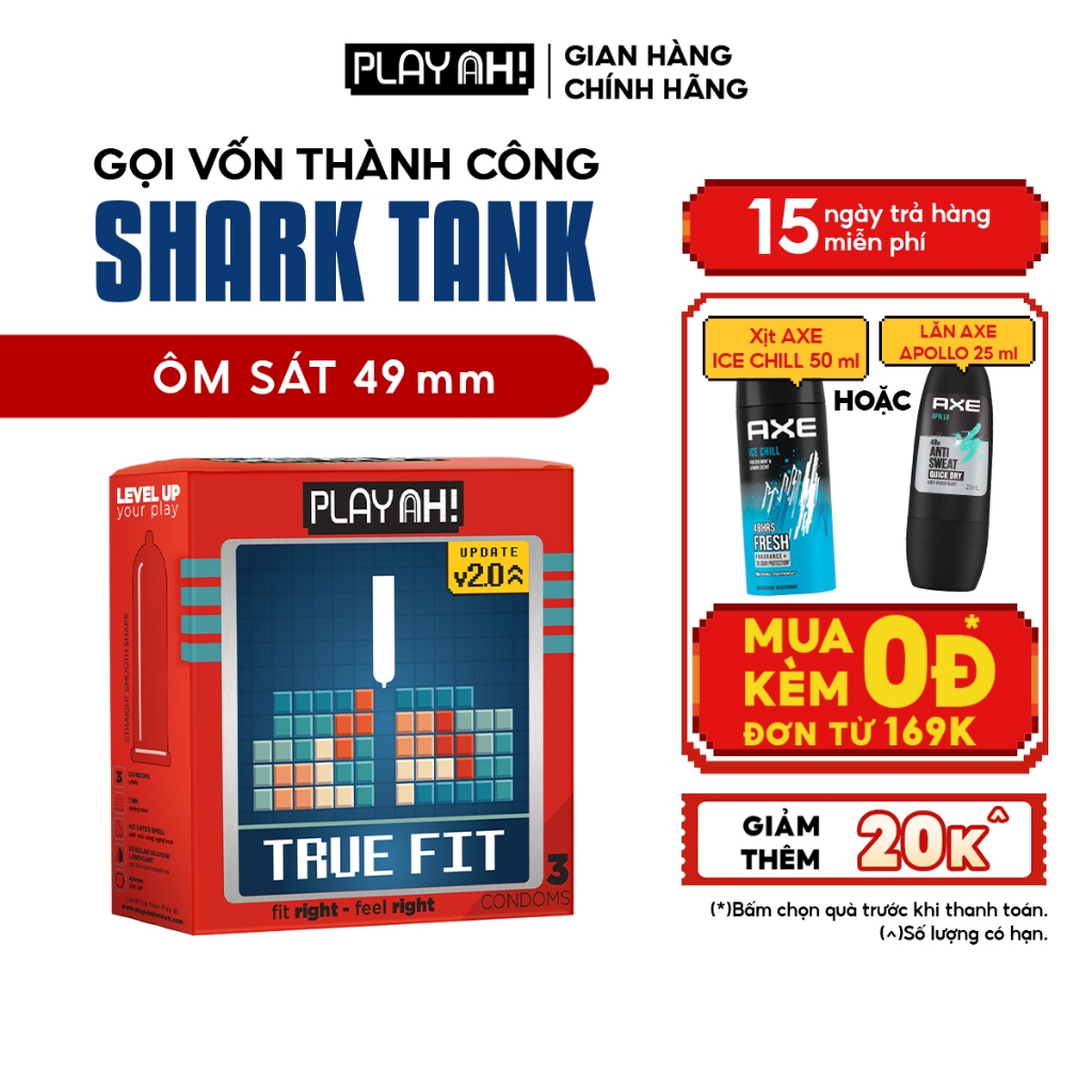 Bao Cao Su PlayAh True Fit Ôm Sát Hộp 3/10 size 49mm size nhỏ vừa vặn