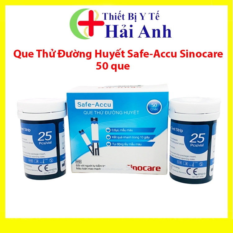 Que Thử Đường Huyết Safe-Accu Sinocare hộp 50 que