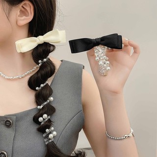  Dây Buộc Tóc Cao Su Đuôi Ngựa Xoắn Ốc Co Giãn Trắng Nơ Đen   MÃ C103   