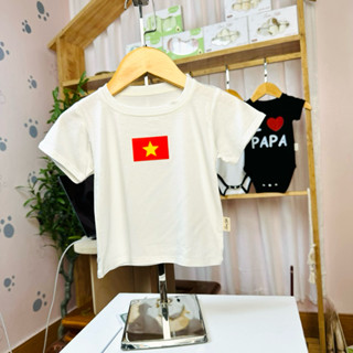 Áo phông cộc tay đính gấu thêu chất liệu peptit sợi tre cho bé trai, bé gái - A03 - LunaKids [Ảnh thật]