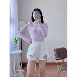 Áo thun tay dài cổ lọ thun tăm mềm mịn co giản