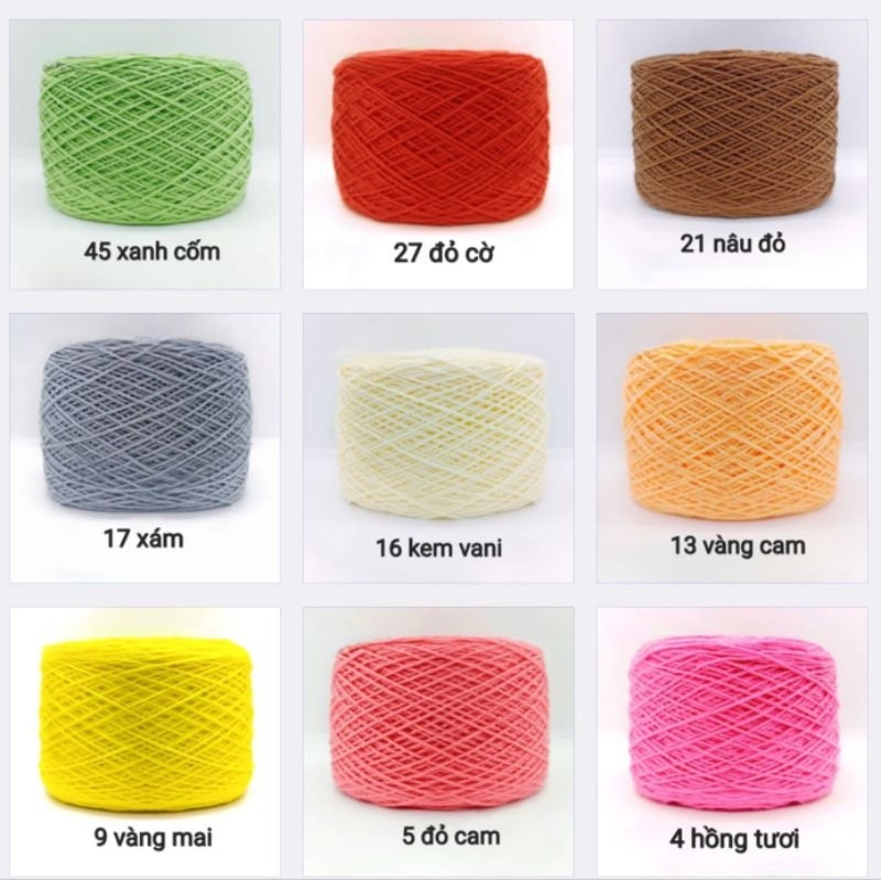 Sợi Cotton Việt Nam 1mm loại 1 mềm móc hoa, thú bông, bikini, áo không xù không bai dão màu 50 đến 102