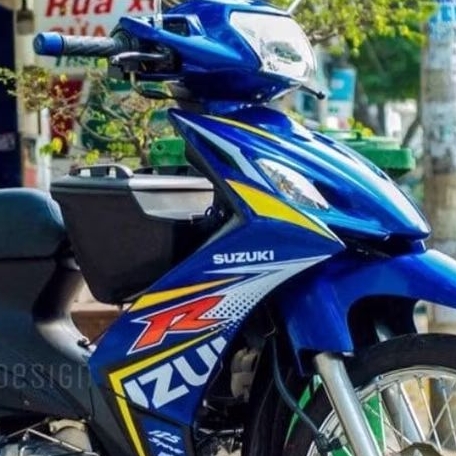 Tem Suzuki Axelo 125 Trắng Xanh - Decal Chuẩn Zin 3 Lớp Cao Cấp