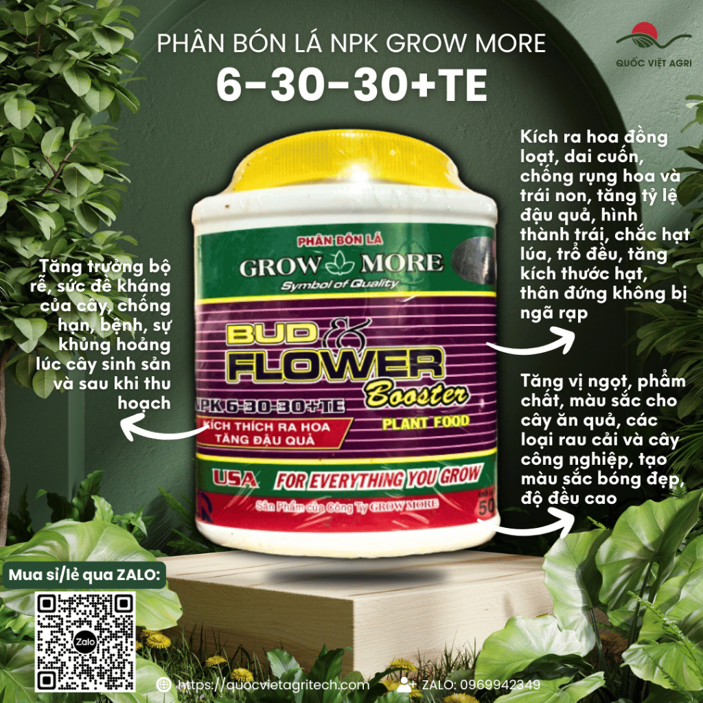 Phân bón Growmore 6-30-30+TE (hộp 500g) - Giúp kích thích cây ra hoa, dành cho hoa lan, cây cảnh