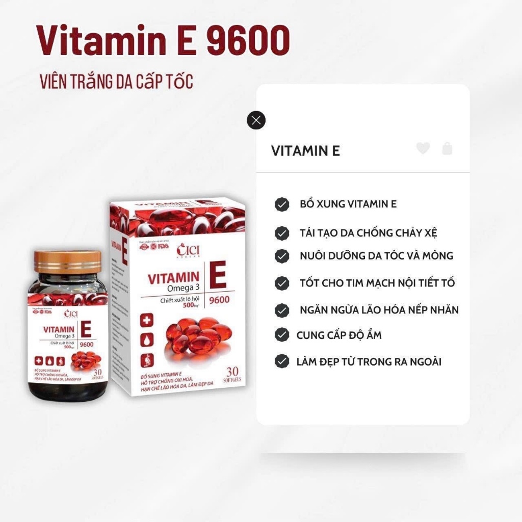 Viên uống Vitamin E đỏ 9600 Omega 3 Giúp trắng da cấp tốc, tăng cường miễn dịch, làm đẹp da, trẻ hóa hiệu quả - vnmask
