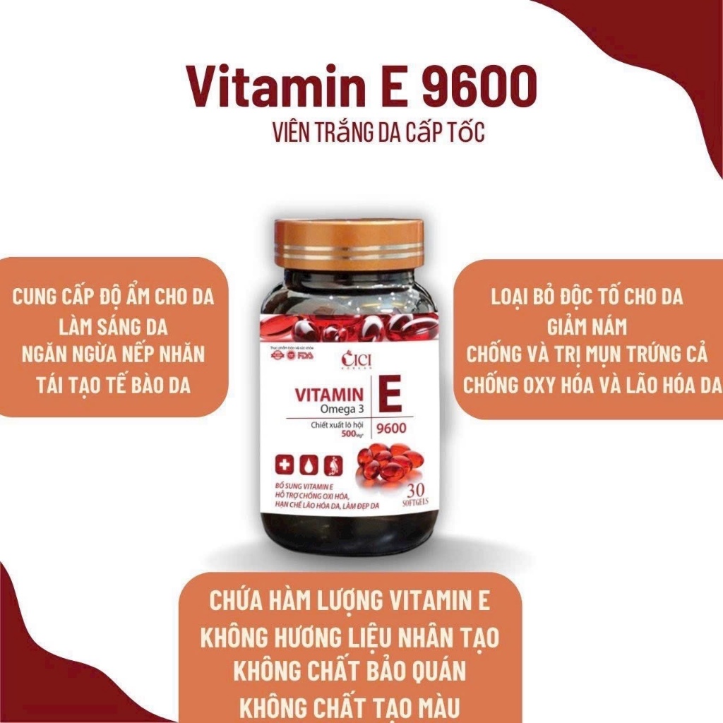 Viên uống Vitamin E đỏ 9600 Omega 3 Giúp trắng da cấp tốc, tăng cường miễn dịch, làm đẹp da, trẻ hóa hiệu quả - vnmask