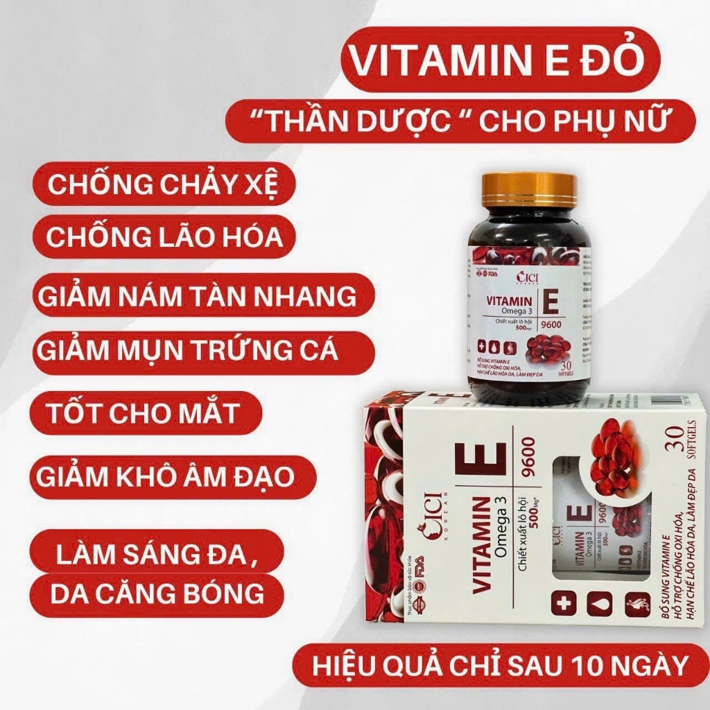 Viên uống Vitamin E đỏ 9600 Omega 3 Giúp trắng da cấp tốc, tăng cường miễn dịch, làm đẹp da, trẻ hóa hiệu quả - vnmask
