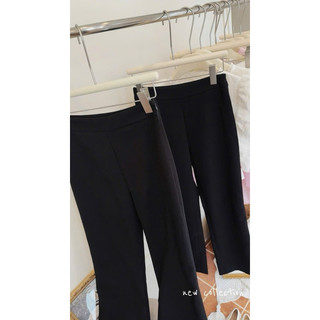 Quần tây suông culottes ống rộng đứng đen khoá kéo hông