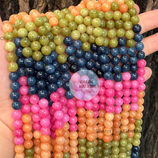 Chuỗi Đá Mã Não Có Vân 4 Màu - 6mm 8mm 10mm - Phụ Kiện Phối Vòng Tay Dây Chuyền Cổ Làm Handmade