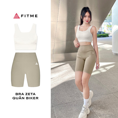 Bộ đồ tập gym Fitme áo bra thể thao nữ Zeta Light Grey, quần legging lửng Sand nâng mông cao cấp