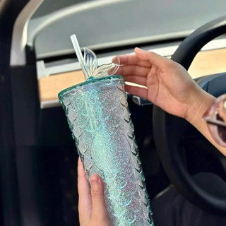 Ly Starbucks full box nhựa 2 lớp cách nhiệt không giữ nhiệt ống hút đuôi cá