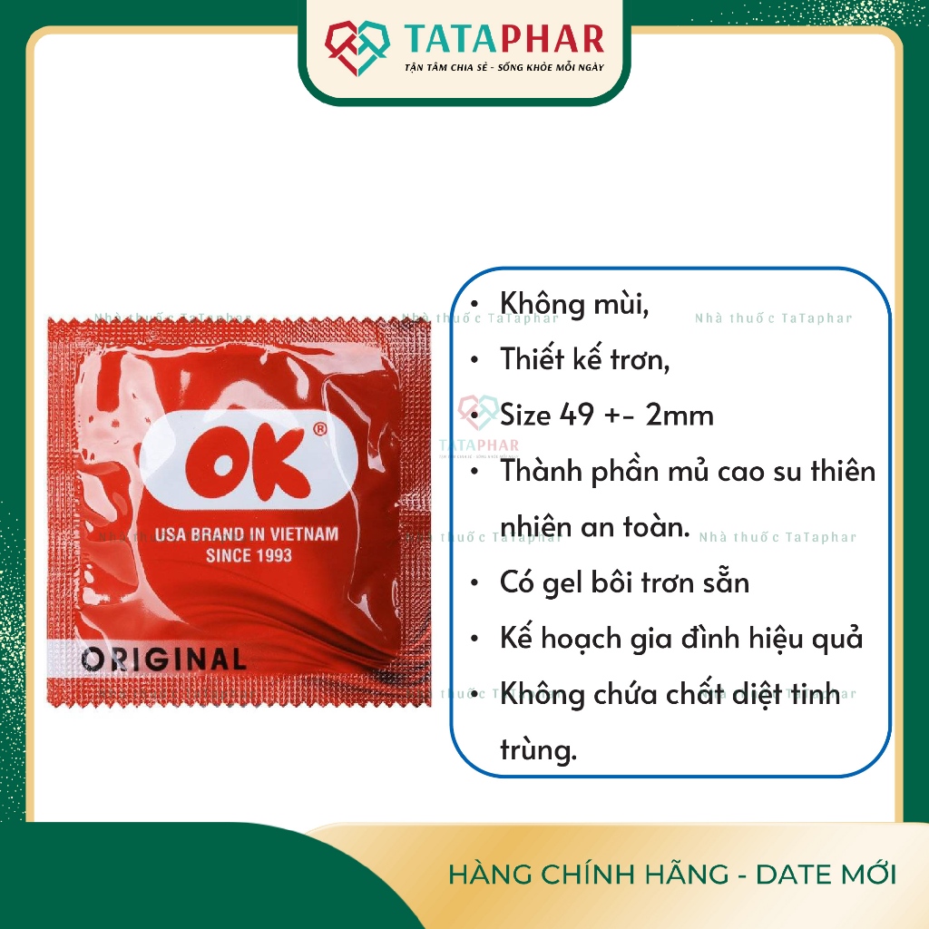 Bao cao su chất lượng cao OK Original - Hộp 3 chiếc, 12 chiếc - Chính Hãng