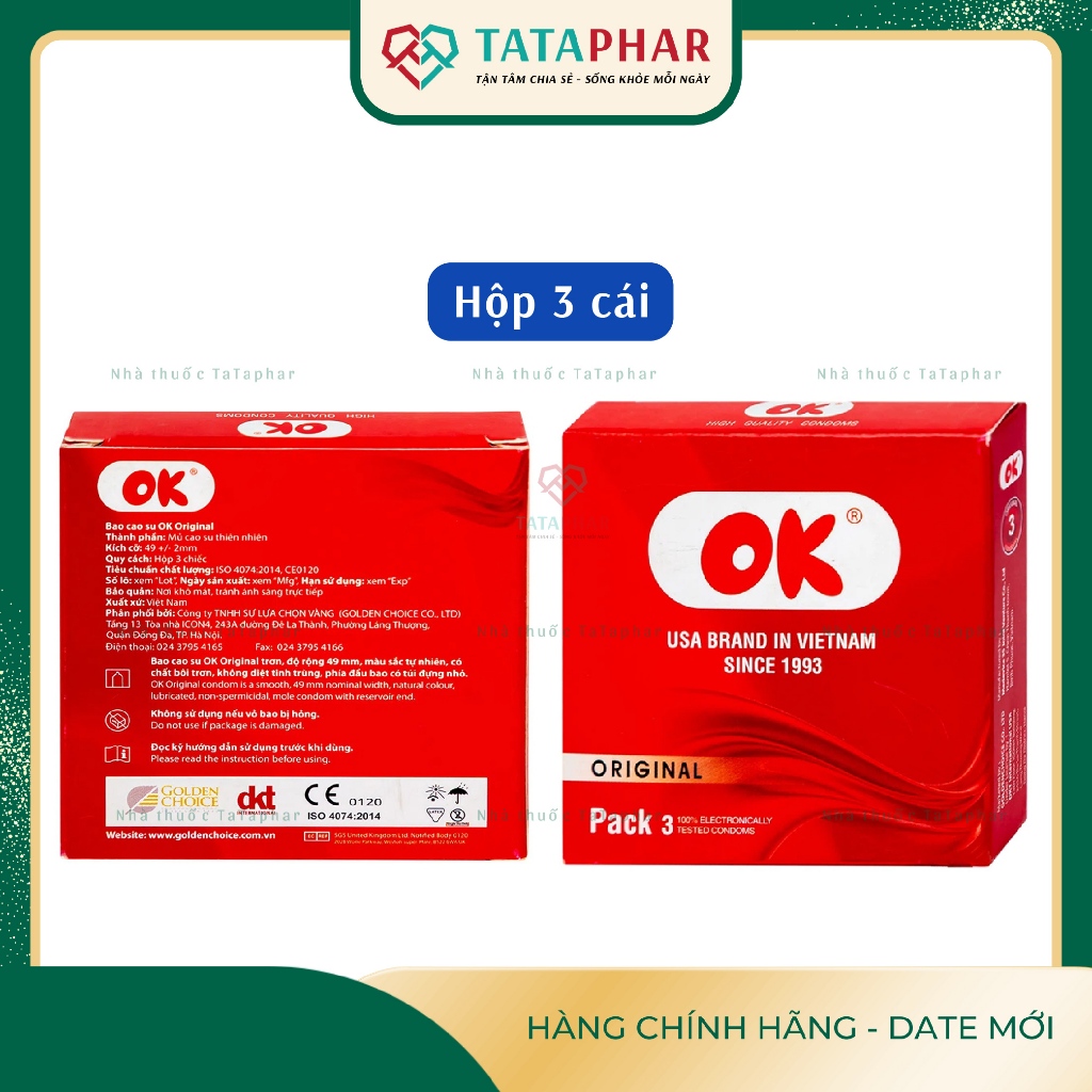 Bao cao su chất lượng cao OK Original - Hộp 3 chiếc, 12 chiếc - Chính Hãng