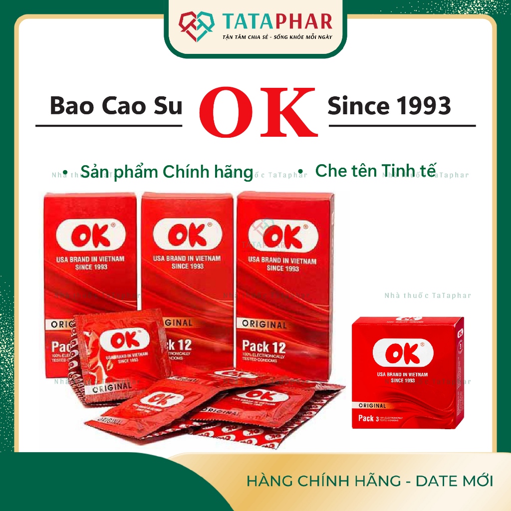 Bao cao su chất lượng cao OK Original - Hộp 3 chiếc, 12 chiếc - Chính Hãng