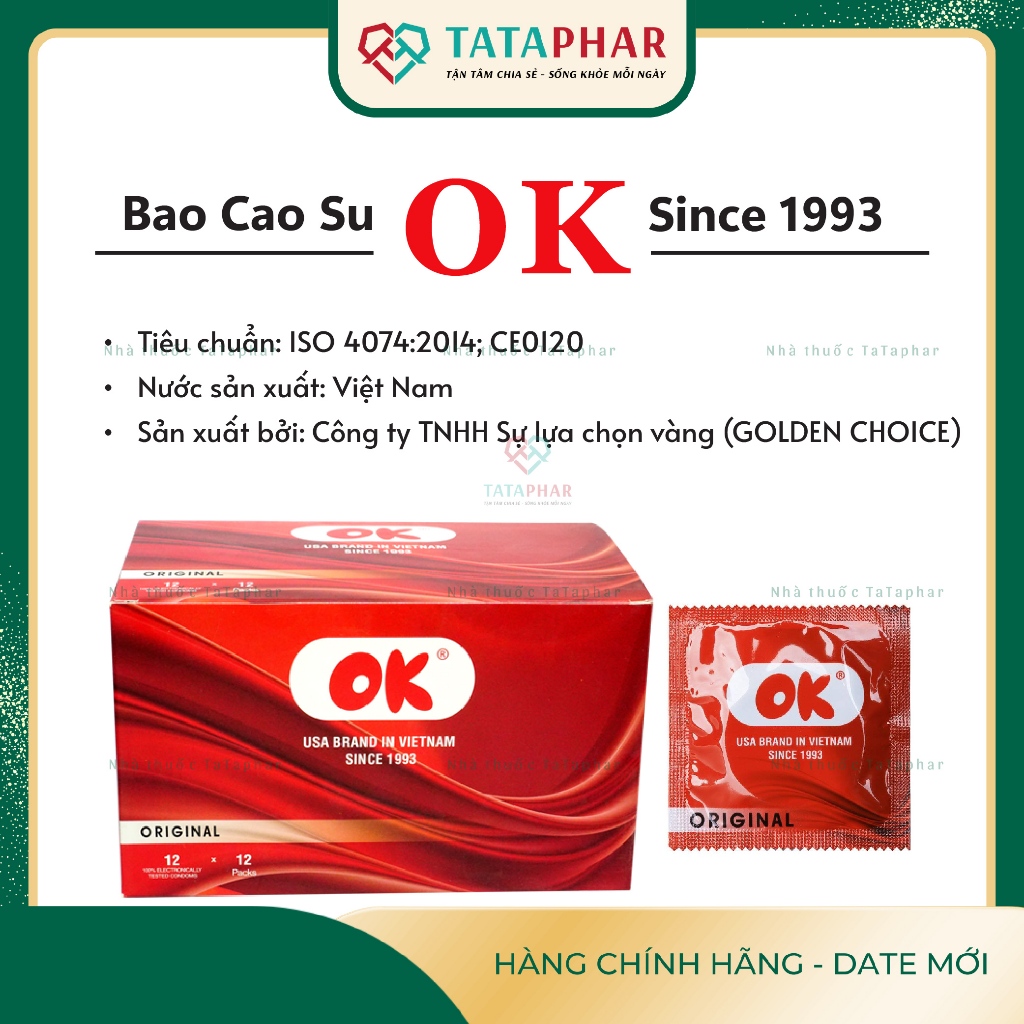 Bao cao su chất lượng cao OK Original - Hộp 3 chiếc, 12 chiếc - Chính Hãng