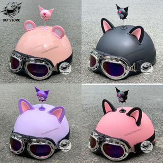 Mũ bảo hiểm 1/2 kính uv, phi công kèm phụ kiện Kuromi gắn cute, dễ thương-Hàng chính hãng
