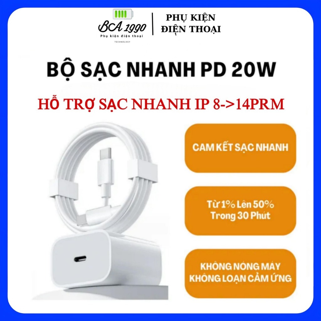 Bộ Củ Cáp Sạc Nhanh PD 20W Hỗ Trợ Sạc Dành Cho IP 6/7/8/X/11/12/13/14/Pro/Promax