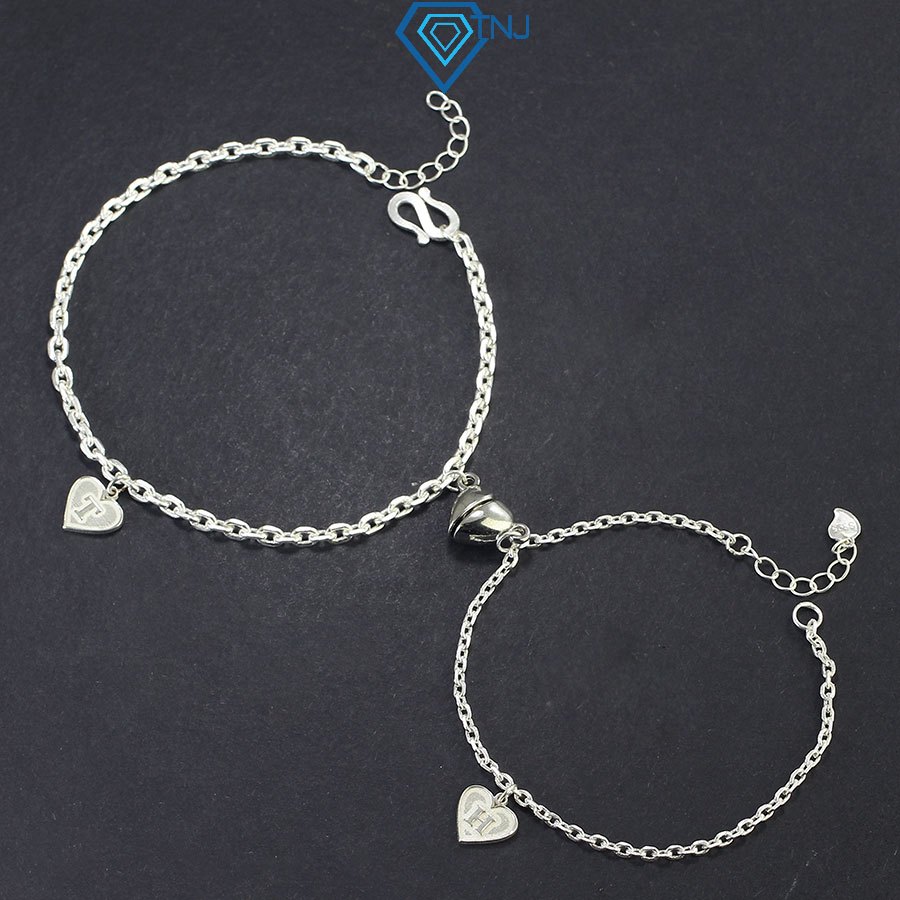 Vòng tay bạc cặp đôi gắn nam châm, lắc tay đôi charm trái tim khắc tên theo yêu cầu LTD0047 - Trang 