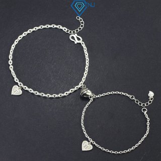 Vòng tay bạc cặp đôi gắn nam châm, lắc tay đôi charm trái tim khắc tên theo yêu cầu LTD0047 - Trang Sức TNJ