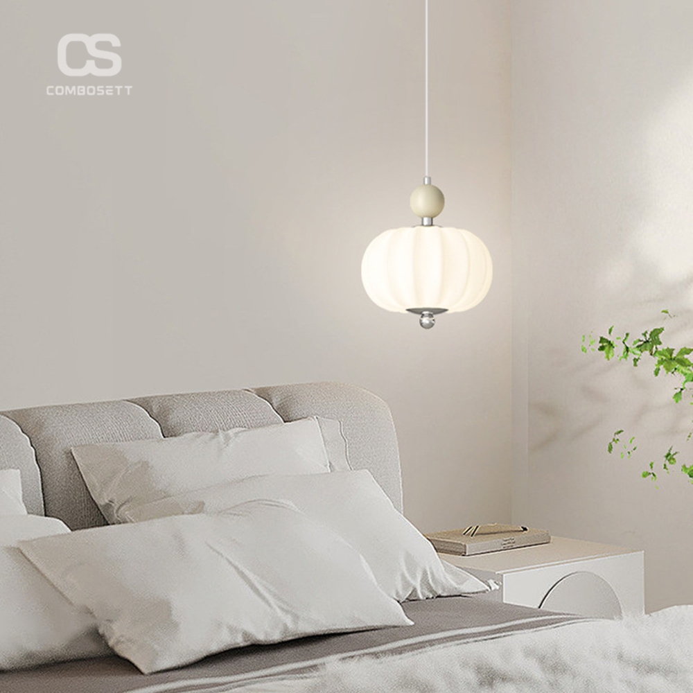 Đèn deco thả trần kem bí ngô trang trí cho mọi không gian phòng khách, phòng ngủ, phòng bếp