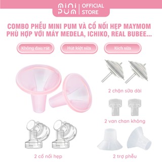 Combo Phễu Minipum và phụ kiện gồm 2 cổ nối hẹp, 2 chặn sữa dài và 2 van silicon dành cho máy Real Bubee