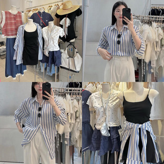 @𝙟𝙪𝙣.𝙘𝙡𝙤𝙩𝙝𝙞𝙣𝙜𝙜| Sơ mi kẻ xanh be 9068/Váy dây bún body cotton mút ngực 1015