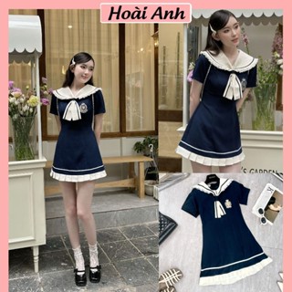 Váy Đầm Nữ Tiểu Thư Phong Cách Hàn Xẻng Phối Cổ Ren Bèo Kem Logo May Nổi Mix Chân Váy Dập Ly Voan Be Freesize