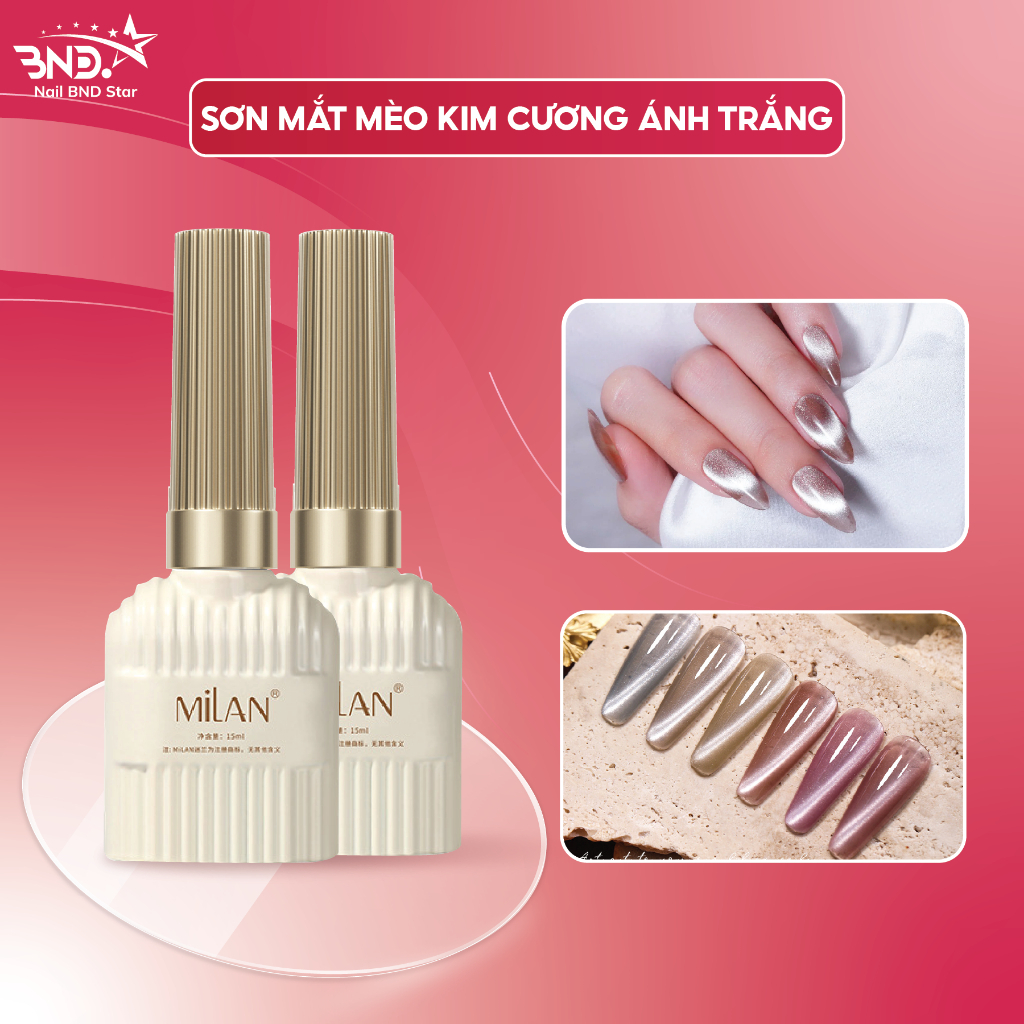 Sơn gel mắt mèo kim cương ánh trăng Milan 15ml - Sơn móng tay nhũ kim tuyến nail ánh trắng bạc sáng