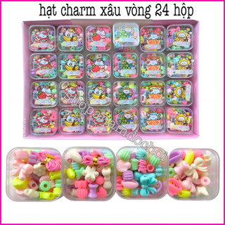 Khay 24 hộp hạt xâu vòng , charm làm vòng tay , hột xâu vòng
