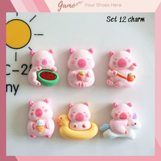  Set 12 Sticker Charm 3D chủ đề Capy hồng Gamo gắn Dép Cross Dép Sục Cá Sấu JB-193 