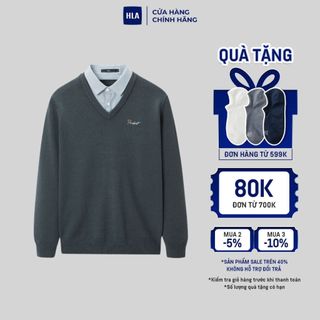 HLA - Áo nam dài tay cổ sơ mi thanh lịch vải len dệt kim mềm mịn Elegant knitted formal long-sleeved top
