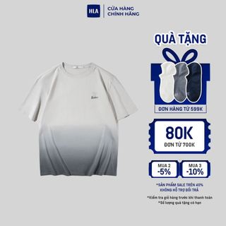 HLA x Qee - Áo thun nam phối màu loang nghệ thuật họa tiết gấu Gray gradient bear pattern T-shirt