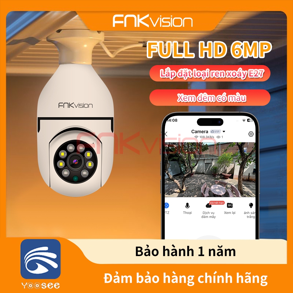 Camera ip WIFI Yoosee Bóng Đèn 8 LED thế hệ mới Fnkvision 6.0MP - xoay 360 độ, xem đêm có màu