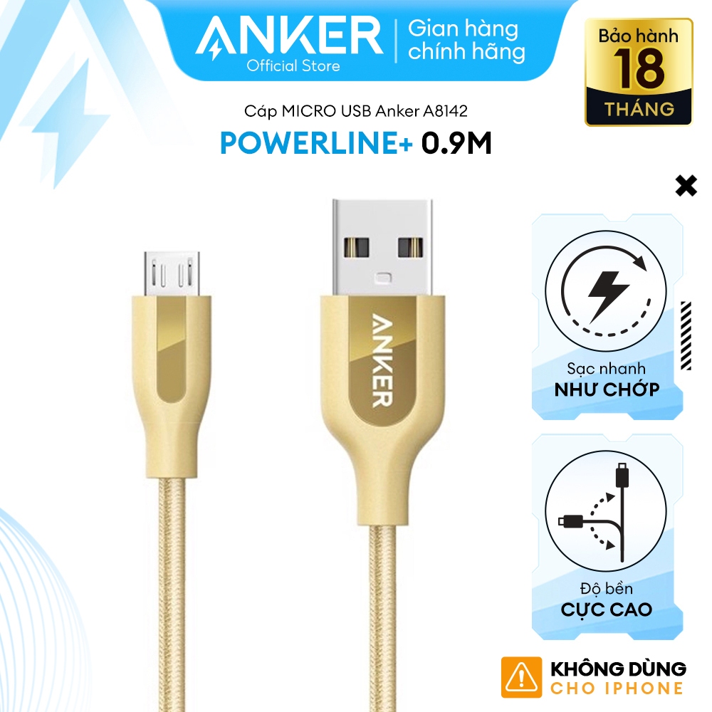 [KHÔNG DÙNG CHO IPHONE] Cáp sạc ANKER PowerLine+ Micro USB dài 0.9m - A8142