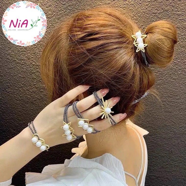 Cột tóc đính hạt phong cách hàn quốc dễ thương PK043