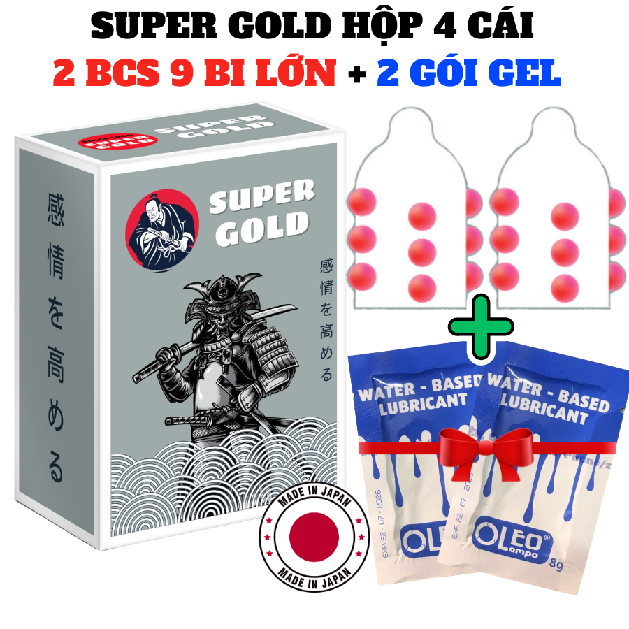 Bao cao su bi, uy tín của NHẬT với 9 bi lớn nhiều bôi trơn SUPER GOLD 4 S tăng kích thước dương vật, chống xuất tinh sớm