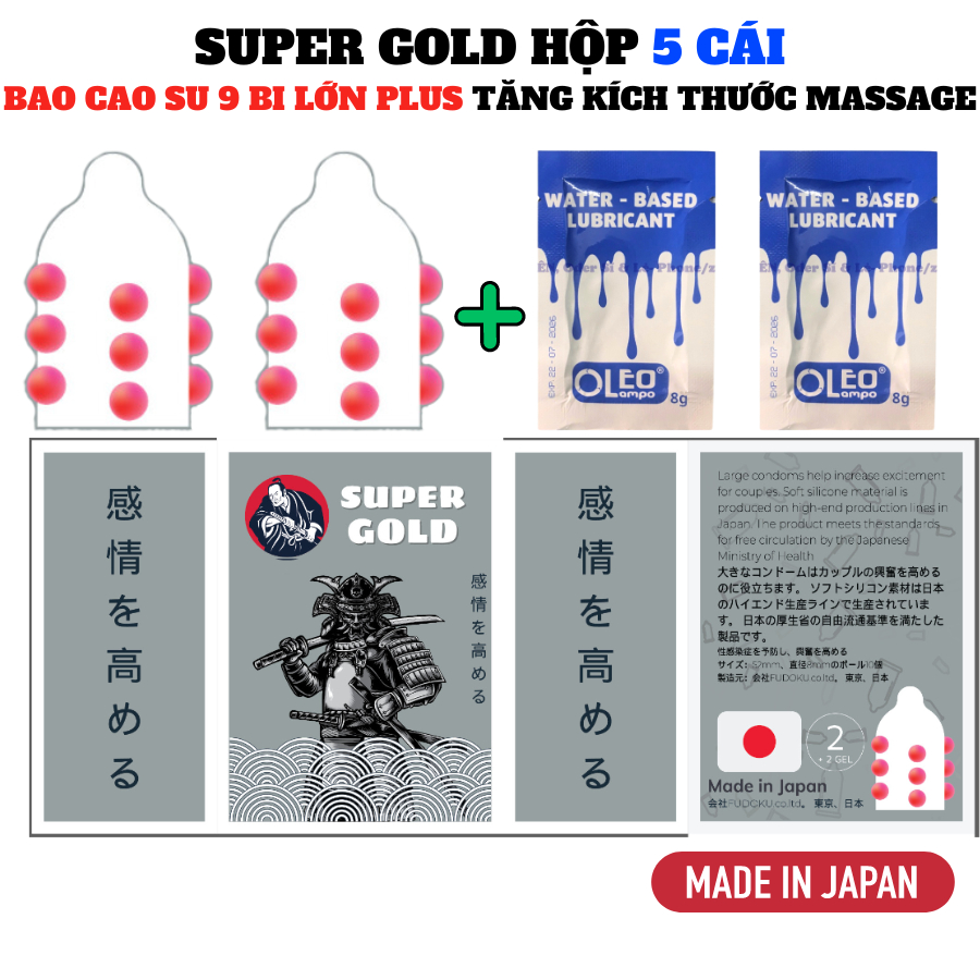 Bao cao su bi, uy tín của NHẬT với 9 bi lớn nhiều bôi trơn SUPER GOLD 4 S tăng kích thước dương vật, chống xuất tinh sớm