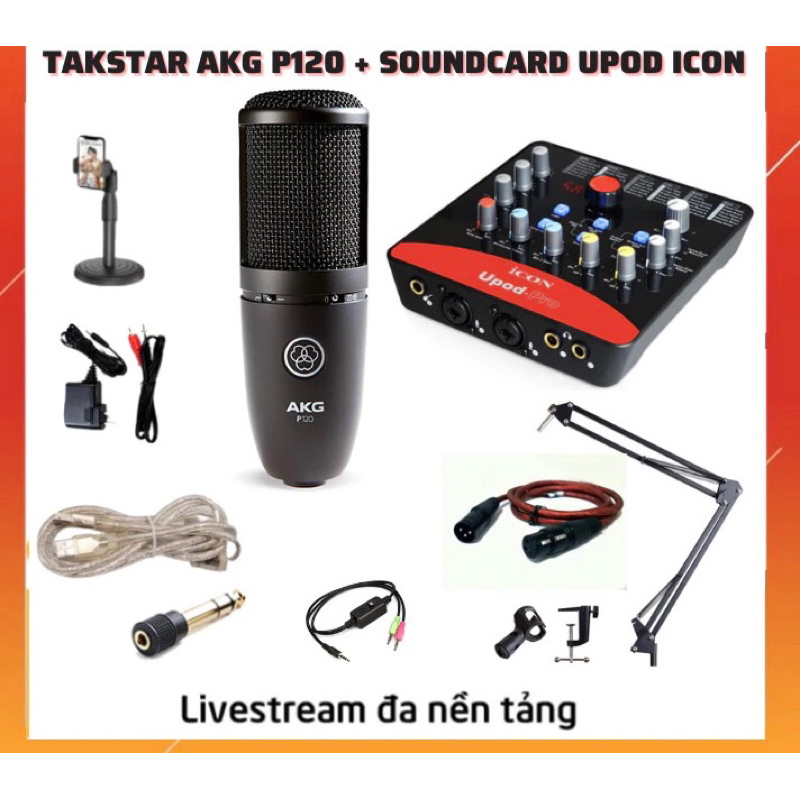 Bộ Combo Mic Thu Âm Hát Livestream Sound Card Icon Upod Pro và  MIC AKG P120 Thu Âm Điện Thoại Máy T