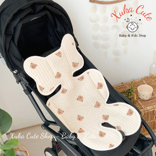 Lót Xe Đẩy Cao Cấp Style Hàn Quốc Thêu Gấu Thỏ, Có Đệm Chống Sốc Thoáng Khí Cho Bé