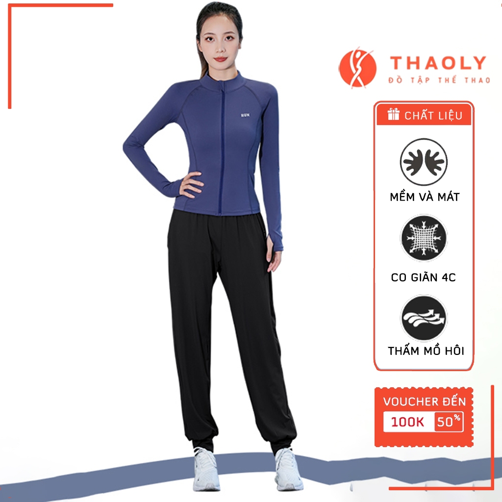, quần áo tập gym áo khoác kéo khóa dài tay quần jogger dáng rộng