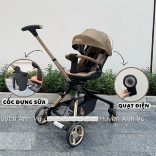 XE ĐẨY VINNG Q11 - X5 có quạt gió du lịch gấp gọn cho bé màu brown , nâu đen