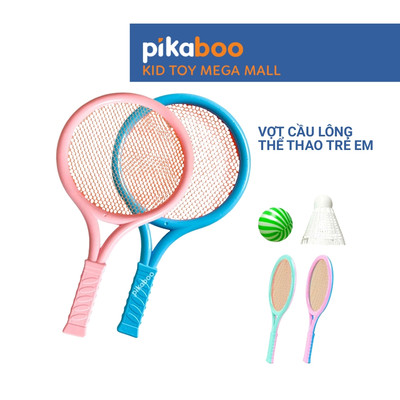 Vợt cầu lông trẻ em đồ chơi thể thao có 2 vợt 1 quả bóng 1 quả cầu Pikaboo an toàn cho bé từ 3 tuổi